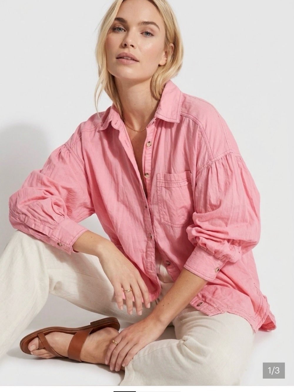 We The Free Pink Oversized Button-Down Shirt